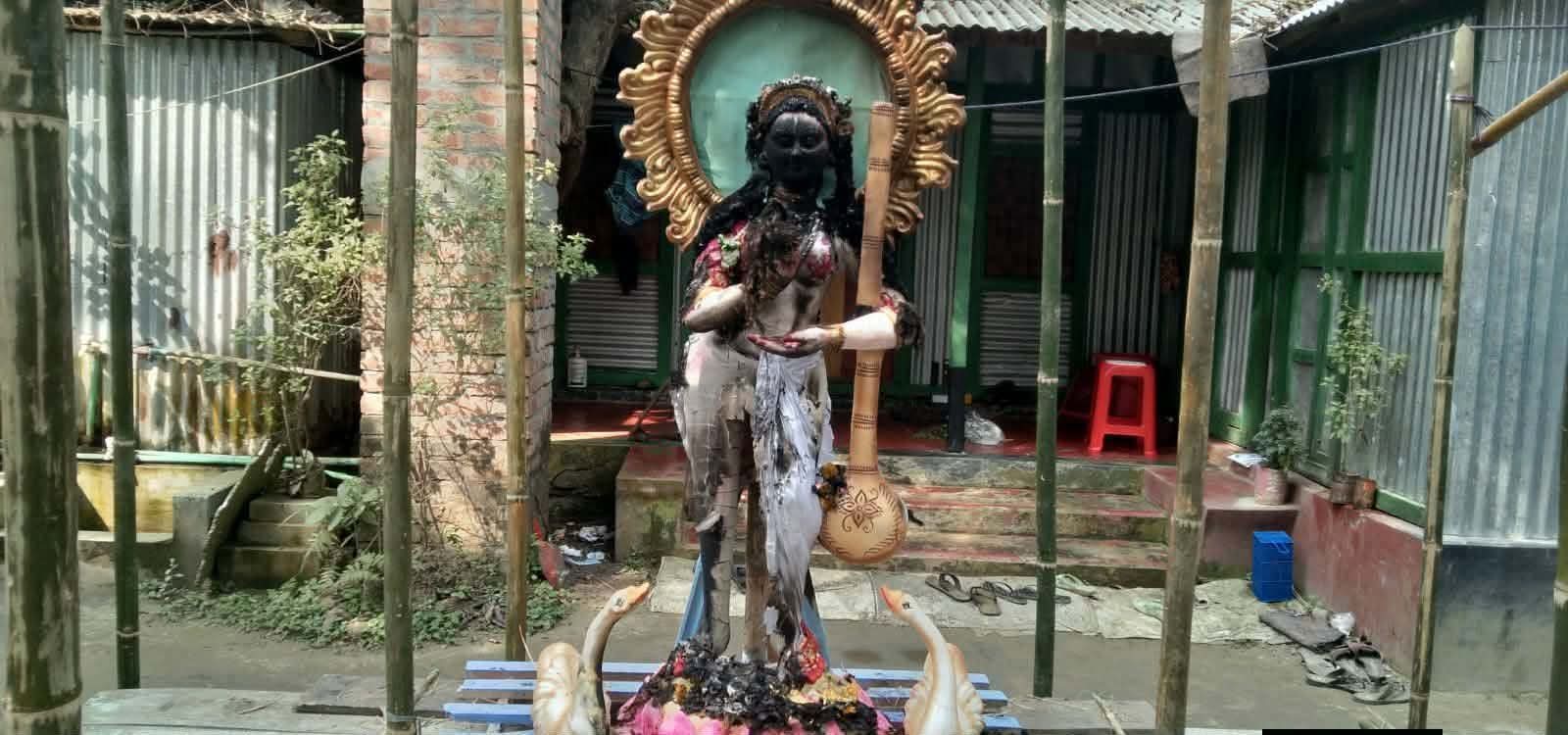 করিমগঞ্জে সরস্বতী প্রতিমায় অগ্নিসংযোগ