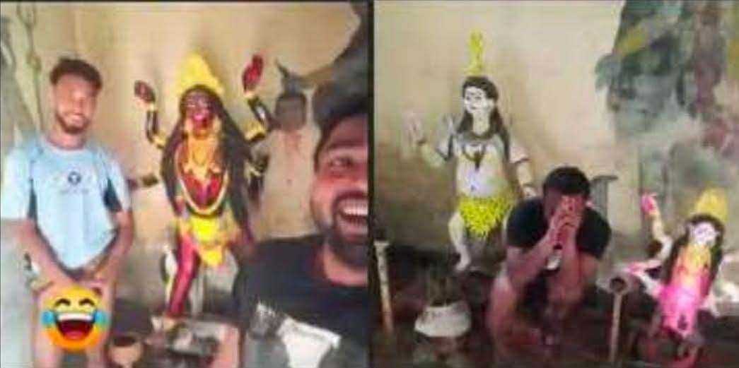 কুড়িগ্রাম নাগেশ্বরী শ্মশানকালী মন্দিরে প্রতিমা সাথে অশ্লীল ছবি তুলে ফেসবুকে পোস্ট মুসলিম দুই যুবকের