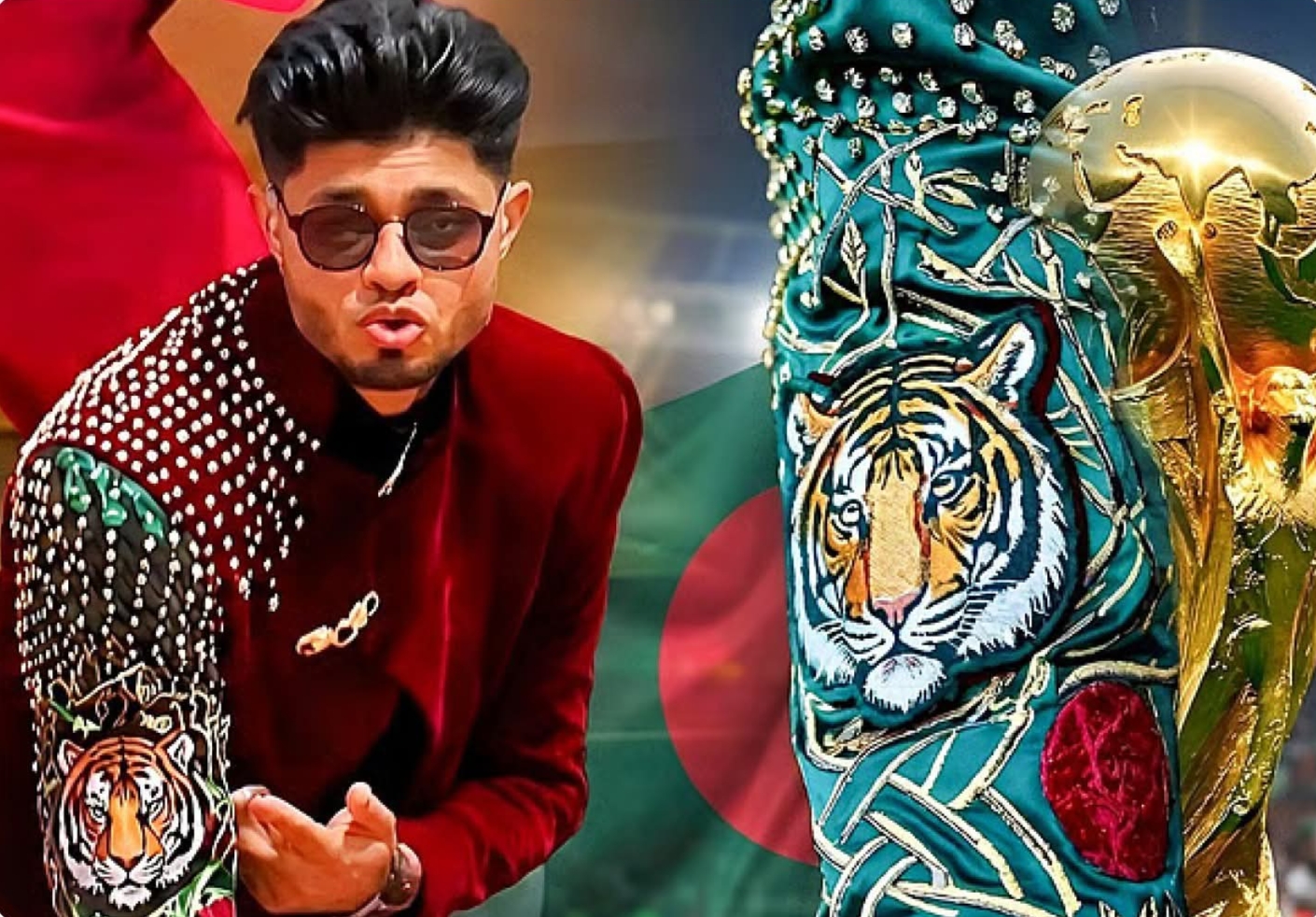 বিশ্বকাপের মঞ্চে বেঙ্গল টাইগার ও লাল-সবুজের পতাকা নিয়ে বাংলাদেশি বংশদ্ভূত সঞ্জয় দেব